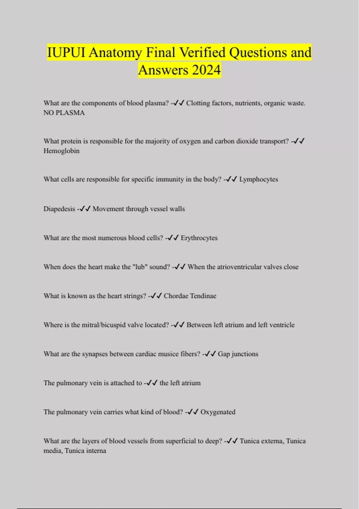 IUPUI Anatomy Final Verified Questions and Answers 2024 - IUPUI Anatomy ...