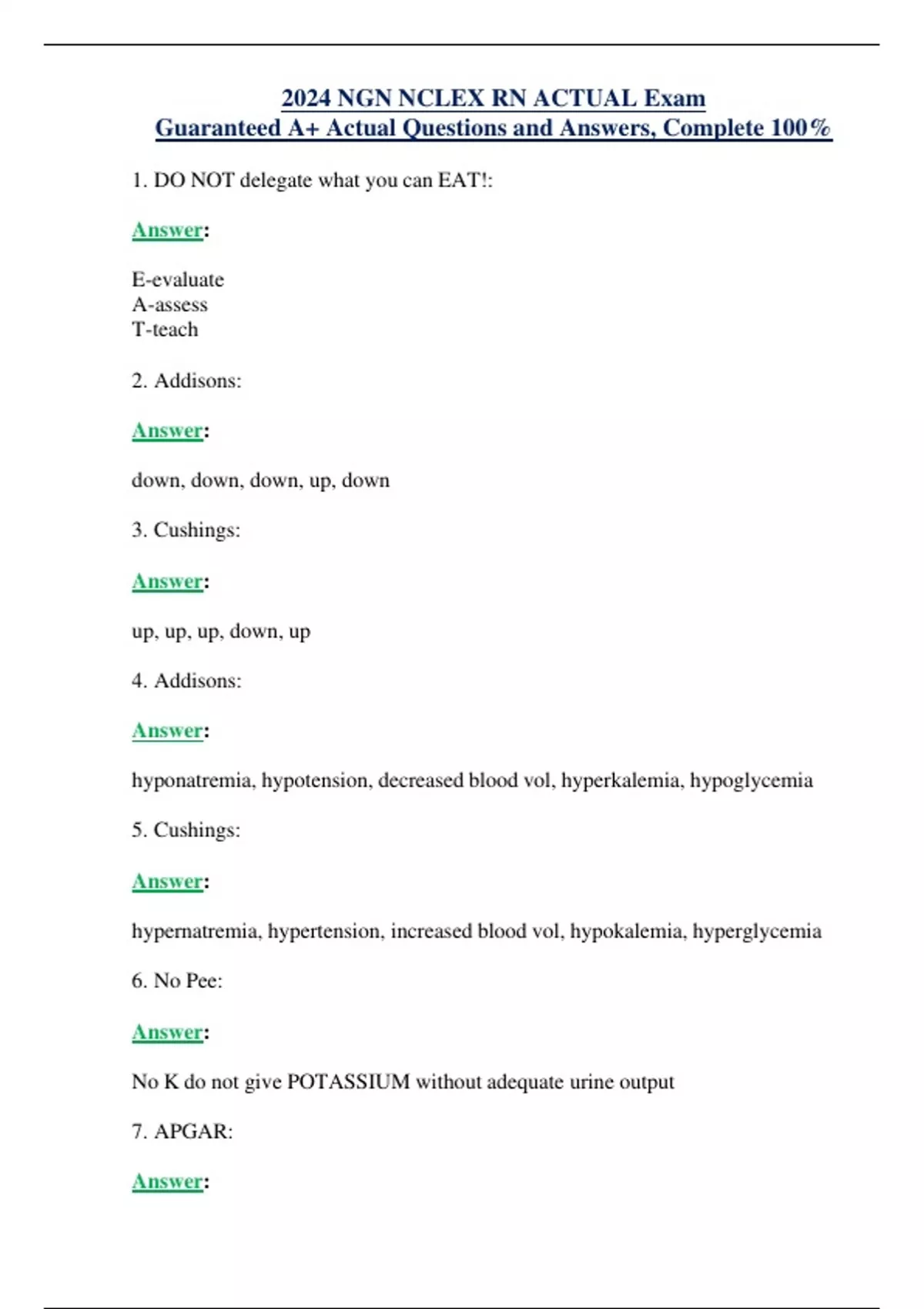 2024 NGN NCLEX RN ACTUAL Exam Guaranteed A+ Actual Questions and ...