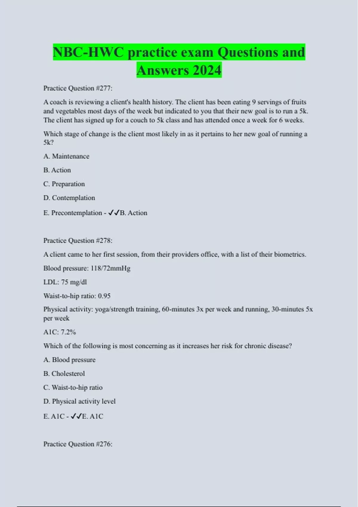 NBC-HWC practice exam Questions and Answers 2024 - Nbc-hwc - Stuvia US