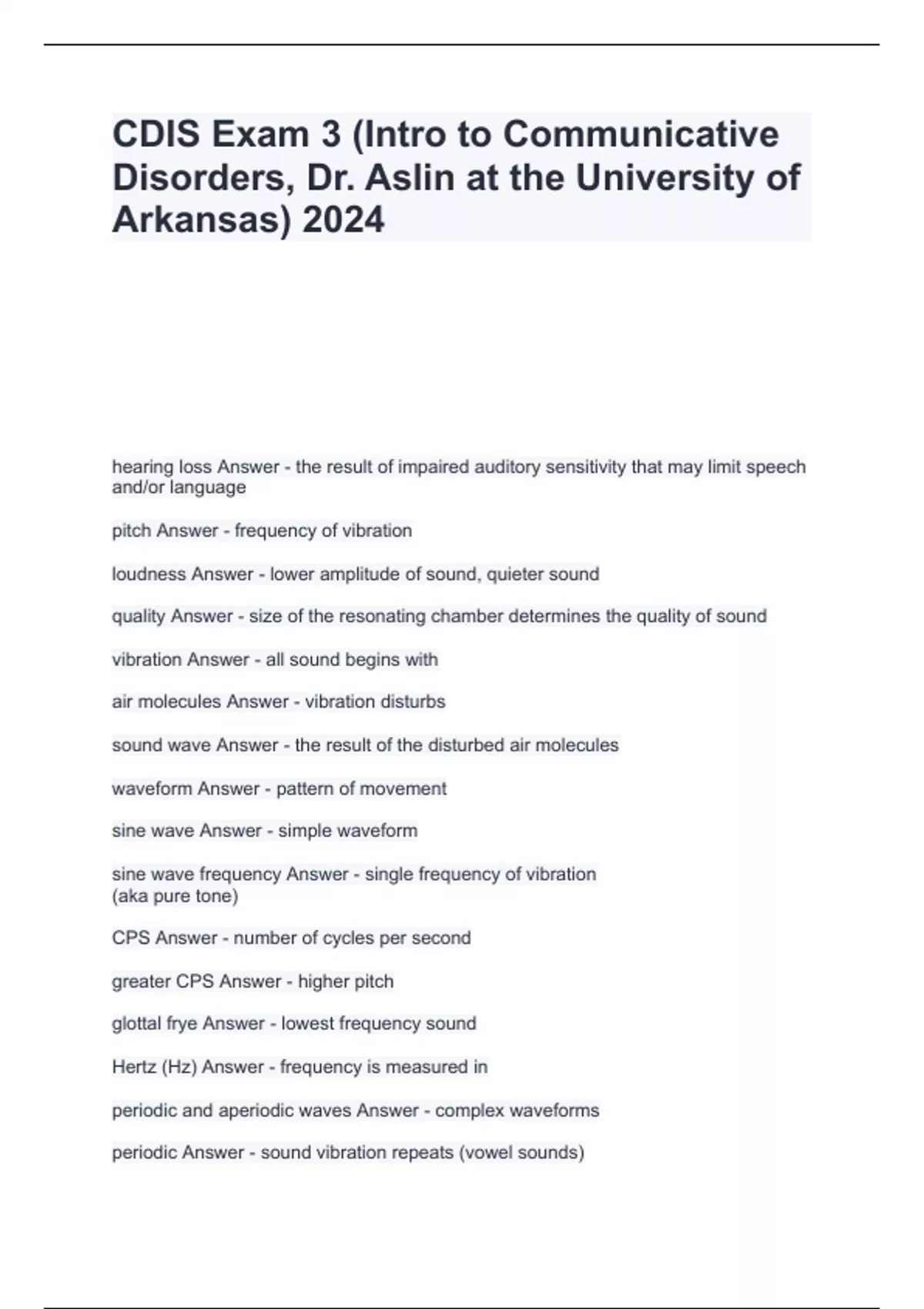 CDIS Exam 3 (Intro to Communicative Disorders, Dr. Aslin at the