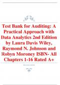 Test Bank for Auditing: A Practical Approach with Data Analytics 2nd Edition by Laura Davis Wiley, Raymond N. Johnson and Robyn Moroney ISBN- All Chapters 1-16 Rated A+