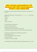 Idaho Pesticide Training Manual &vert; 270 Questions with 100&percnt; Correct Answers &vert; Verified &vert; Latest Update 2024