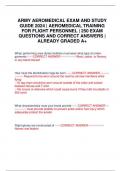 ARMY AEROMEDICAL EXAM AND STUDY GUIDE 2024 | AEROMEDICAL TRAINING FOR FLIGHT PERSONNEL | 250 EXAM QUESTIONS AND CORRECT ANSWERS | ALREADY GRADED A+