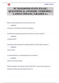 NC BAILBOND STATE EXAM &vert;  QUESTIONS & ANSWERS &lpar;VERIFIED&rpar; &vert;  LATEST UPDATE &vert; GRADED A&plus;