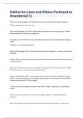 California Laws and Ethics Pertinent to Insurance&lpar;15&rpar; Questions and Answers&lpar;A&plus; Solution guide&rpar;