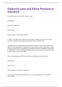 California Laws and Ethics Pertinent to Insurance Questions And Correct Answers &vert;100&percnt; Verified &vert;Guaranteed Success