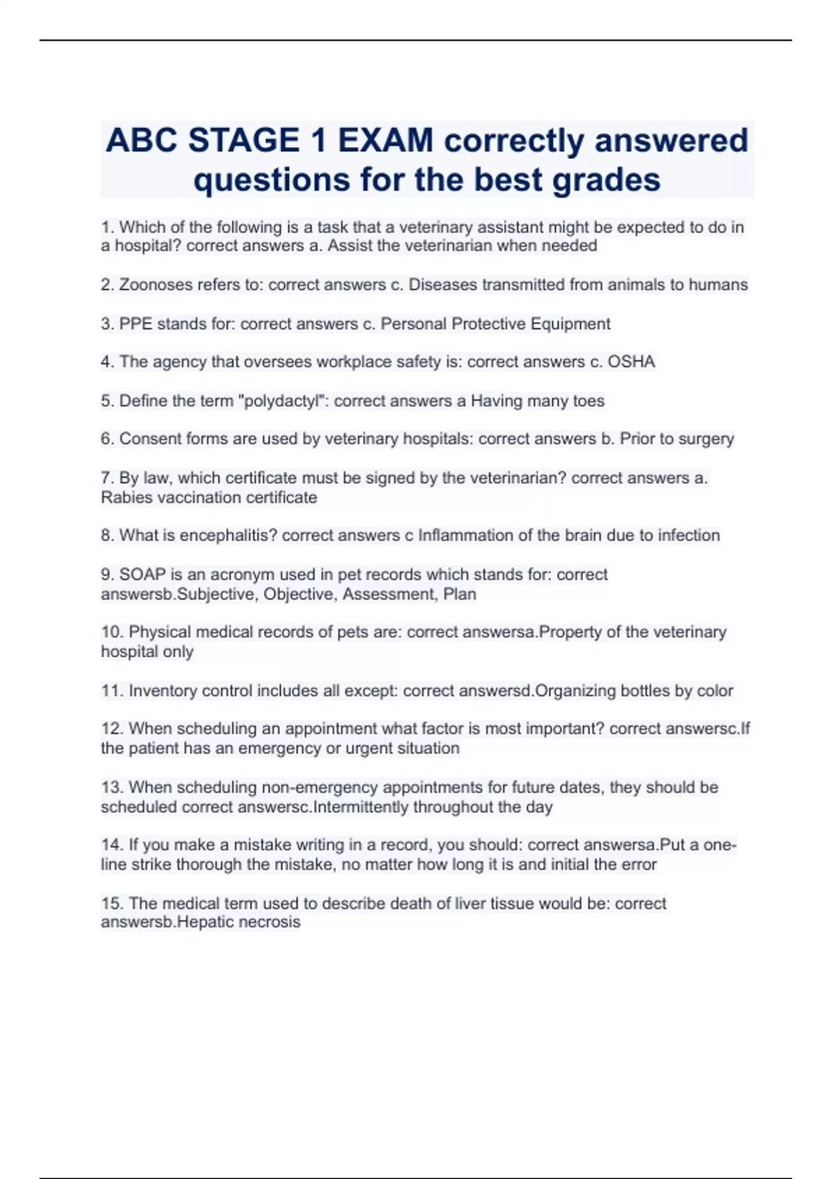 ABC STAGE 1 EXAM correctly answered questions for the best grades - ABC ...