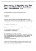 Pharmacology for Canadian Health Care Practice 3rd Edition Study Guide Exam With Quality Answers 2024&period;