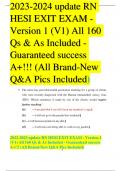 202 3-202 4 update RN HESI EXIT EXAM - Version Version 1 (V1) All 160 Qs & As Included - Guaranteed success Guaranteed success Guaranteed success A+!!! (All Brand A+!!! (All Brand -New Q&A Pics Included Q&A Pics Included )