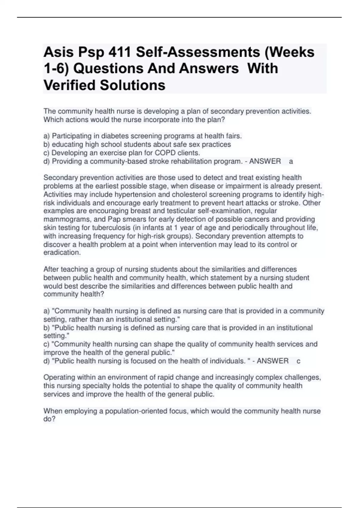 Asis Psp 411 SelfAssessments (Weeks 16) Questions And Answers With