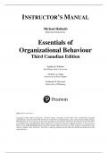 INSTRUCTOR’S MANUAL  Michael Halinski  Ryerson University  Essentials of  Organizational Behaviour  Third Canadian Edition 