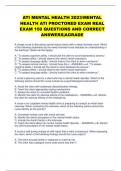 ATI MENTAL HEALTH 2023/MENTAL  HEALTH ATI PROCTORED EXAM REAL  EXAM 150 QUESTIONS AND CORRECT ANSWERS|AGRADE.