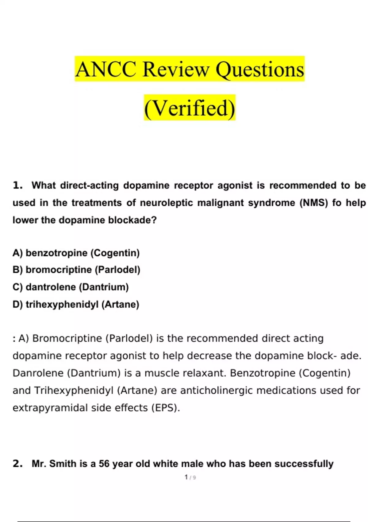 ANCC Review Questions and Answers (2024 / 2025) (Verified Answers