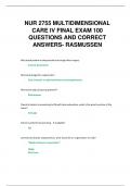 NUR 2755 MULTIDIMENSIONAL CARE IV FINAL EXAM 100 QUESTIONS AND CORRECT ANSWERS- RASMUSSEN