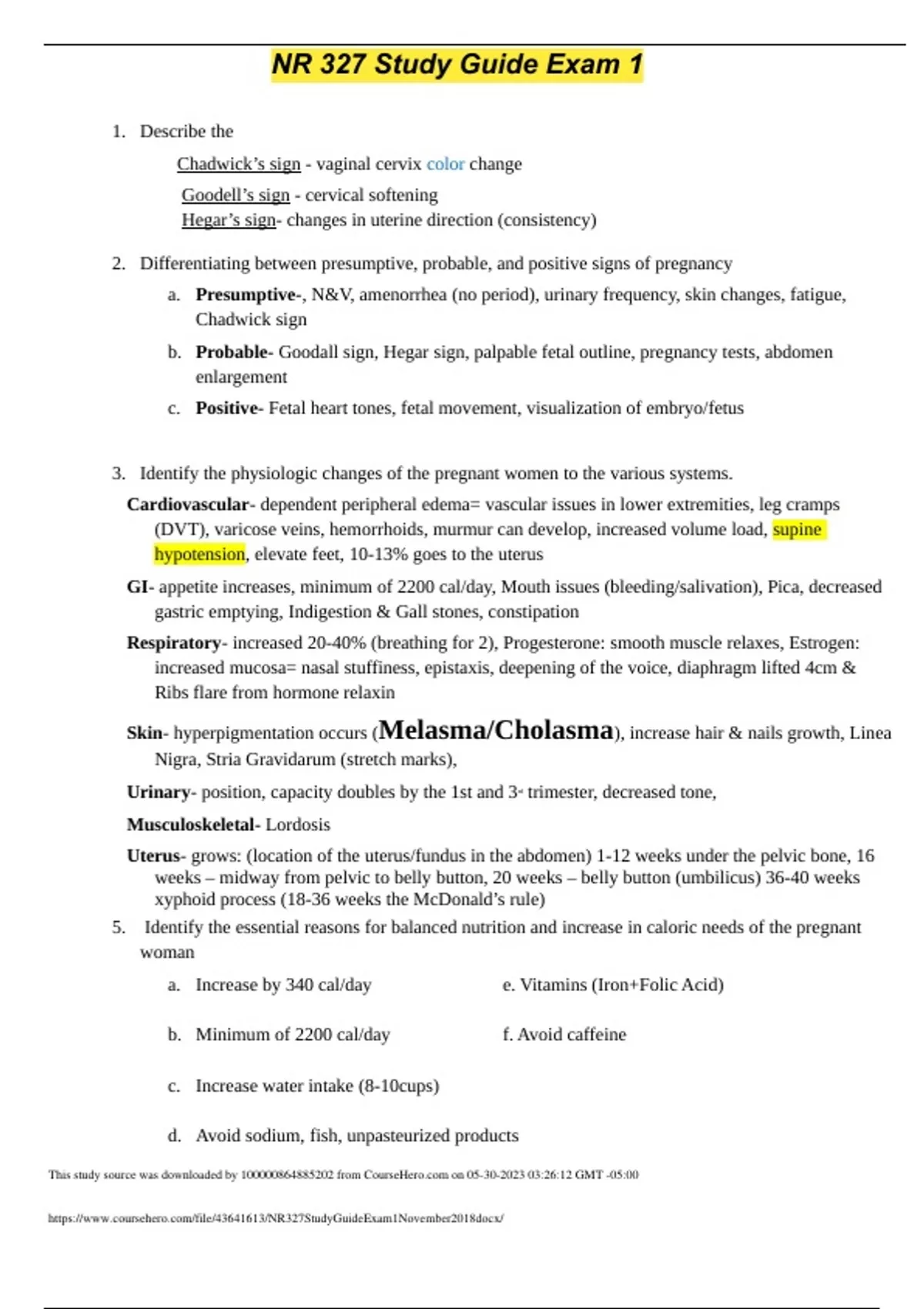 NR 327 Exam 1 Review - NR 327 exam 2 study guide - Maternal-Child ...