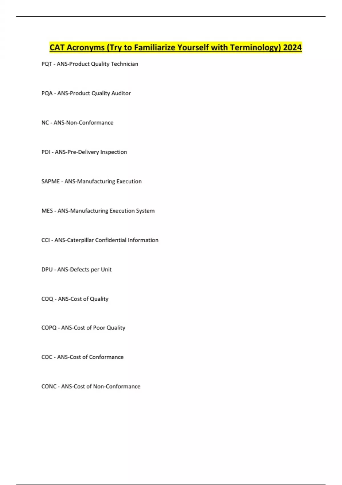 CAT Acronyms (Try to Familiarize Yourself with Terminology) 2024 CAT