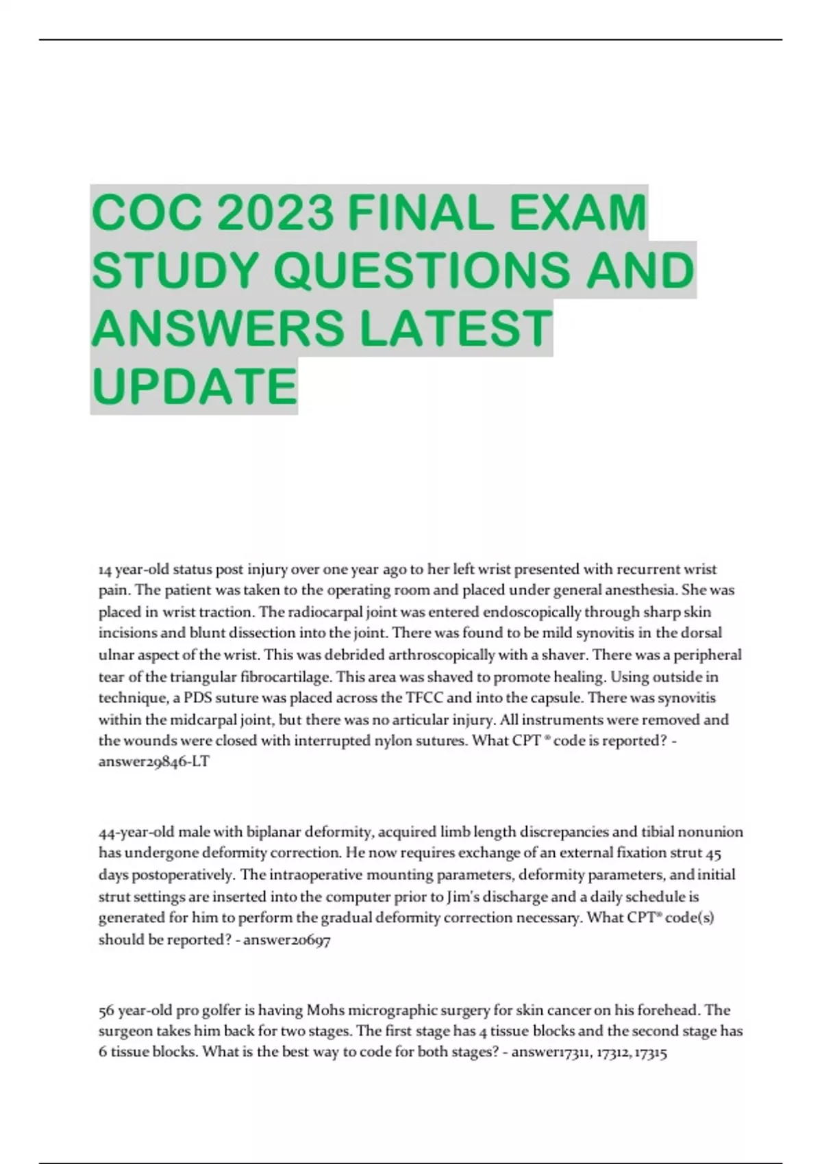 COC 2023 FINAL EXAM STUDY QUESTIONS AND ANSWERS LATEST UPDATE COC