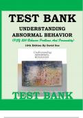 Test Bank for Understanding Abnormal Behavior &lpar;PSY 254 Behavior Problems and Personality&rpar; 10th Edition by David Sue 9781111834593 &vert; Complete Guide A&plus;