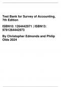 Test Bank for Survey of Accounting,  7th Edition  ISBN10: 1264442971 | ISBN13:  9781264442973  By Christopher Edmonds and Philip  Olds 2024
