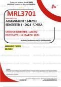 MRL3701 ASSIGNMENT 1 MEMO - SEMESTER 1 - 2024 UNISA – DUE DATE: - 14 MARCH 2024 (DETAILED ANSWERS WITH FOOTNOTES AND A BIBLIOGRAPHY - DISTINCTION GUARANTEED!)