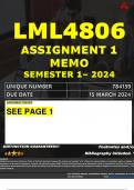 LML4806 ASSIGNMENT 1 MEMO - SEMESTER 1 - 2024 - UNISA – DUE DATE: - 14 MARCH 2024 (DETAILED ANSWERS - FULLY REFERENCED - GUARANTEED A+!)