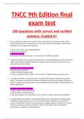 TNCC 9th Edition final exam test 100 questions with correct and verified answers. Graded A+