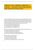 Adjuster Pro&colon; Indiana Adjuster's License - Practice Exam Questions and Answers 2024&sol;2025