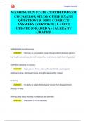 WASHINGTON STATE CERTIFIED PEER  COUNSELOR STUDY GUIDE EXAM &vert;  QUESTIONS & 100&percnt; CORRECT  ANSWERS &lpar;VERIFIED&rpar; &vert; LATEST  UPDATE &vert; GRADED A&plus; &vert; ALREADY  GRADED