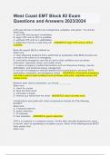 West Coast EMT Block &num;2 Exam Questions and Answers 2023&sol;2024 100&percnt; guaranteed pass