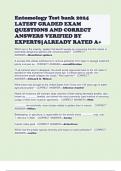 Entomology Test bank 2024 LATEST GRADED EXAM QUESTIONS AND CORRECT ANSWERS VERIFIED BY EXPERTS|ALREADY RATED A+