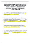 ARKANSAS COSMETOLOGY STATE LAW EXAM AND STUDY GUIDE 2024 &vert; ACTUAL EXAM QUESTIONS AND CORRECT ANSWERS &vert; ALREADY GRADED A&plus; &vert; LATEST UPDATE