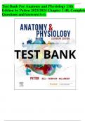 Test Bank For Anatomy and Physiology 11th Edition by Patton 2023/2024 Chapter 1-48, Complete Questions andAnswers(A+).