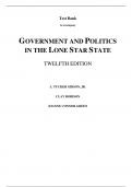 Test Bank For Government and Politics in the Lone Star State 12th Edition By Tucker Gibson, Clay Robison, Joanne Connor Green (All Chapters, 100% Original Verified, A+ Grade)