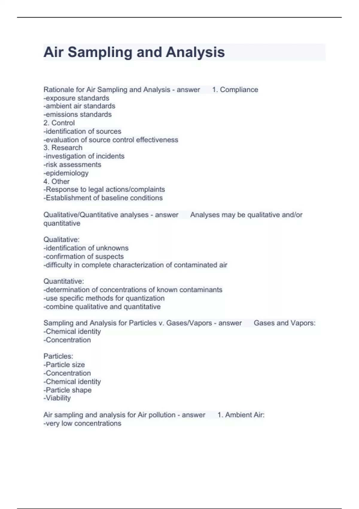 Air Sampling and Analysis Questions with solutions 2024 - Air methods ...