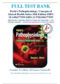 Test Bank for Porth's Pathophysiology: Concepts of Altered Health States 10th Edition by Tommie L Norris ISBN 9781496377555 Chapter 1-52 | Complete Guide A+