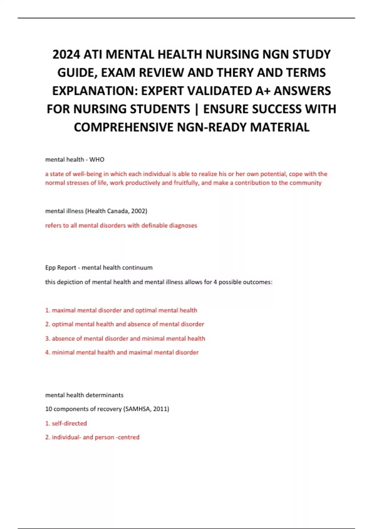 2024 ATI MENTAL HEALTH NURSING NGN STUDY GUIDE, EXAM REVIEW AND THERY ...