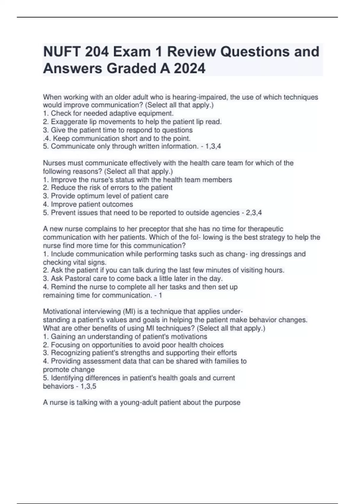 NUFT 204 Exam 1 Review Questions and Answers Graded A 2024 - NUFT 204 ...
