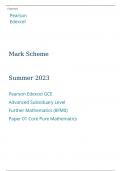 Pearson Edexcel GCE Advanced Subsiduary Level Further Mathematics (8FM0) Paper 01 Core Pure Mathematics june 2023