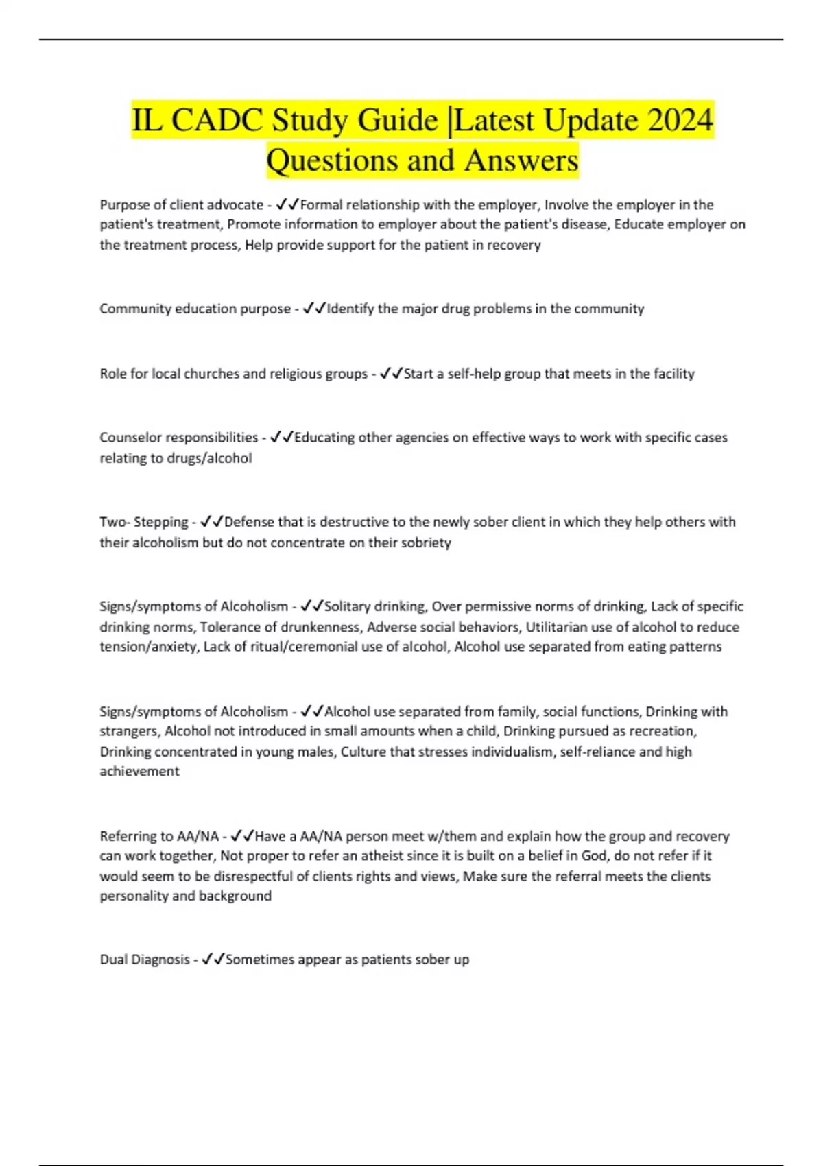 IL CADC Study Guide |Latest Update 2024 Questions and Answers - IHS ILE ...