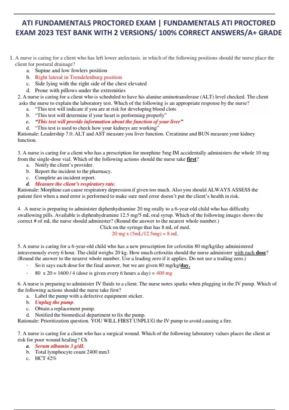 ATI FUNDAMENTALS PROCTORED EXAM | FUNDAMENTALS ATI PROCTORED EXAM 2023