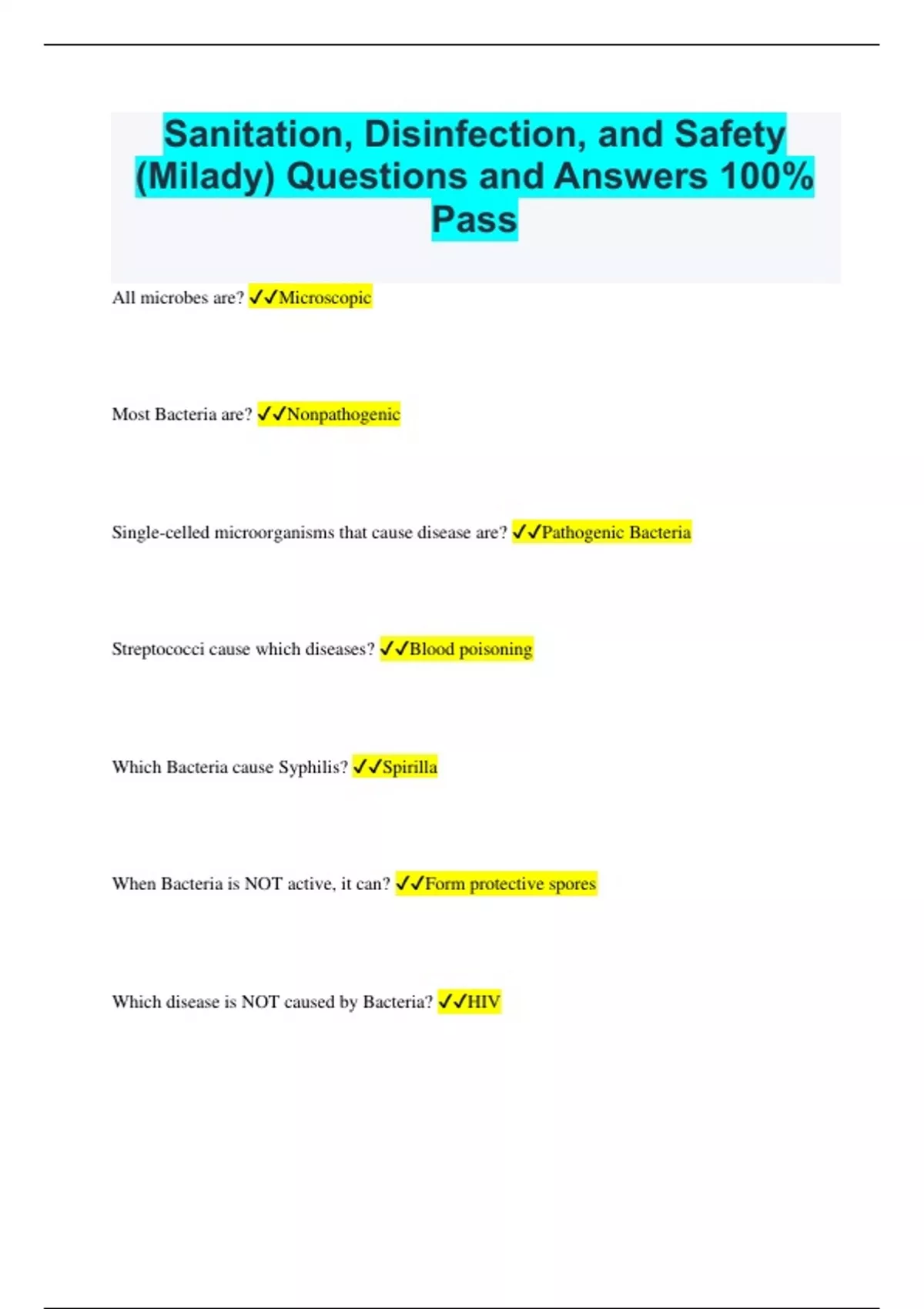 Sanitation, Disinfection, and Safety (Milady) Questions and Answers 100