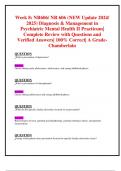Week 8: NR606/ NR 606 (NEW Update 2024/ 2025) Diagnosis & Management in Psychiatric Mental Health II Practicum| Complete Review with Questions and Verified Answers| 100% Correct| A Grade- Chamberlain 