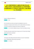 AZ CERTIFIED CAREGIVER EXAM  PRACTICE &vert; QUESTIONS & ANSWERS  &lpar;VERIFIED&rpar; &vert; LATEST UPDATE &vert; GRADED  A&plus; &vert; PASSED