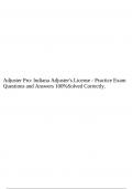 Adjuster Pro: Indiana Adjuster's License - Practice Exam Questions and Answers 100%Solved Correctly.