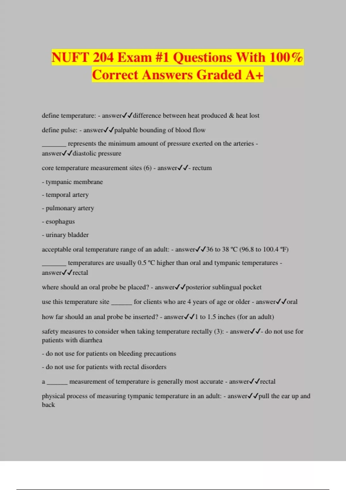 NUFT 204 Exam #1 Questions With 100% Correct Answers Graded A+ - NUFT ...