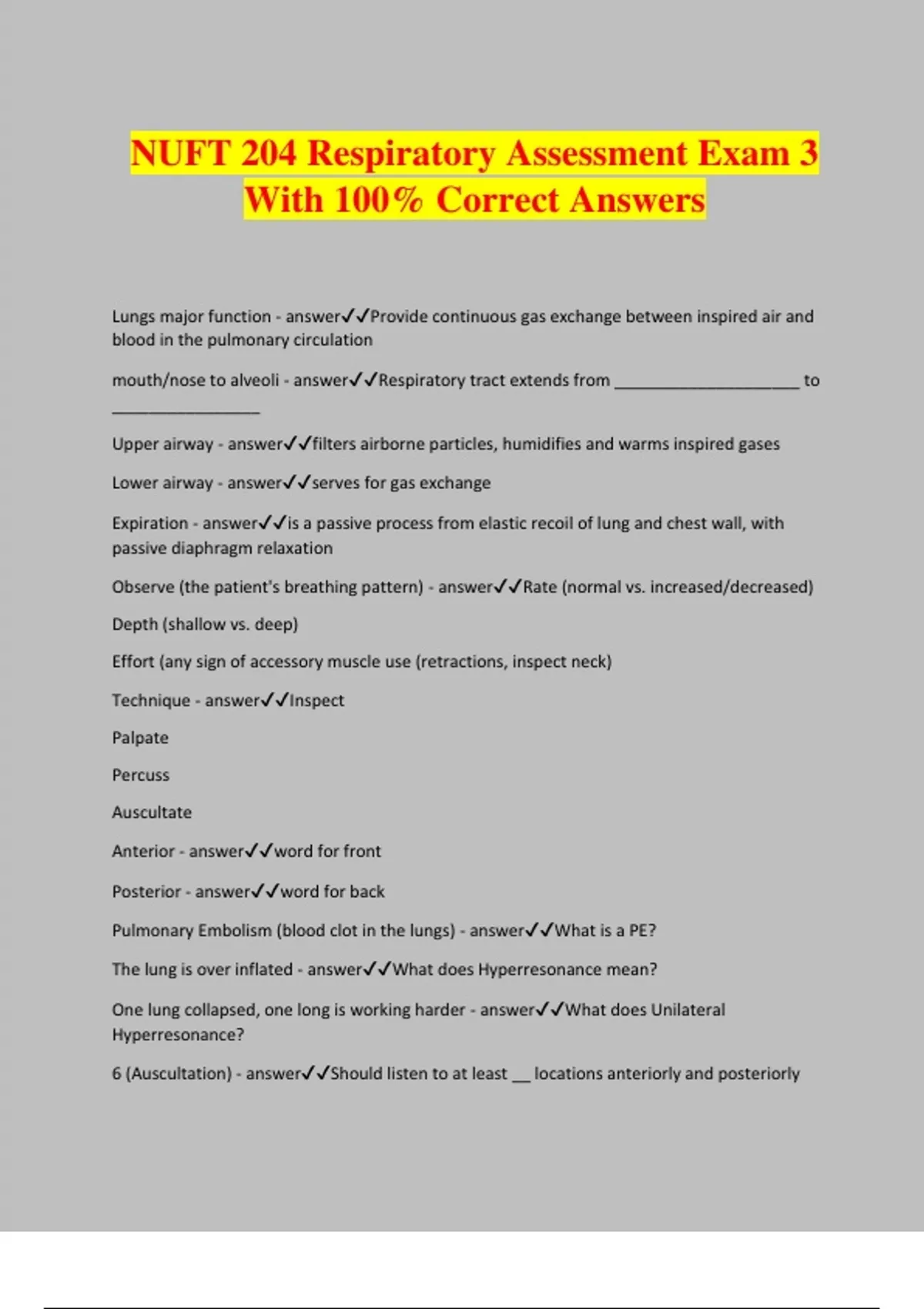 NUFT 204 Respiratory Assessment Exam 3 With 100% Correct Answers - NUFT ...