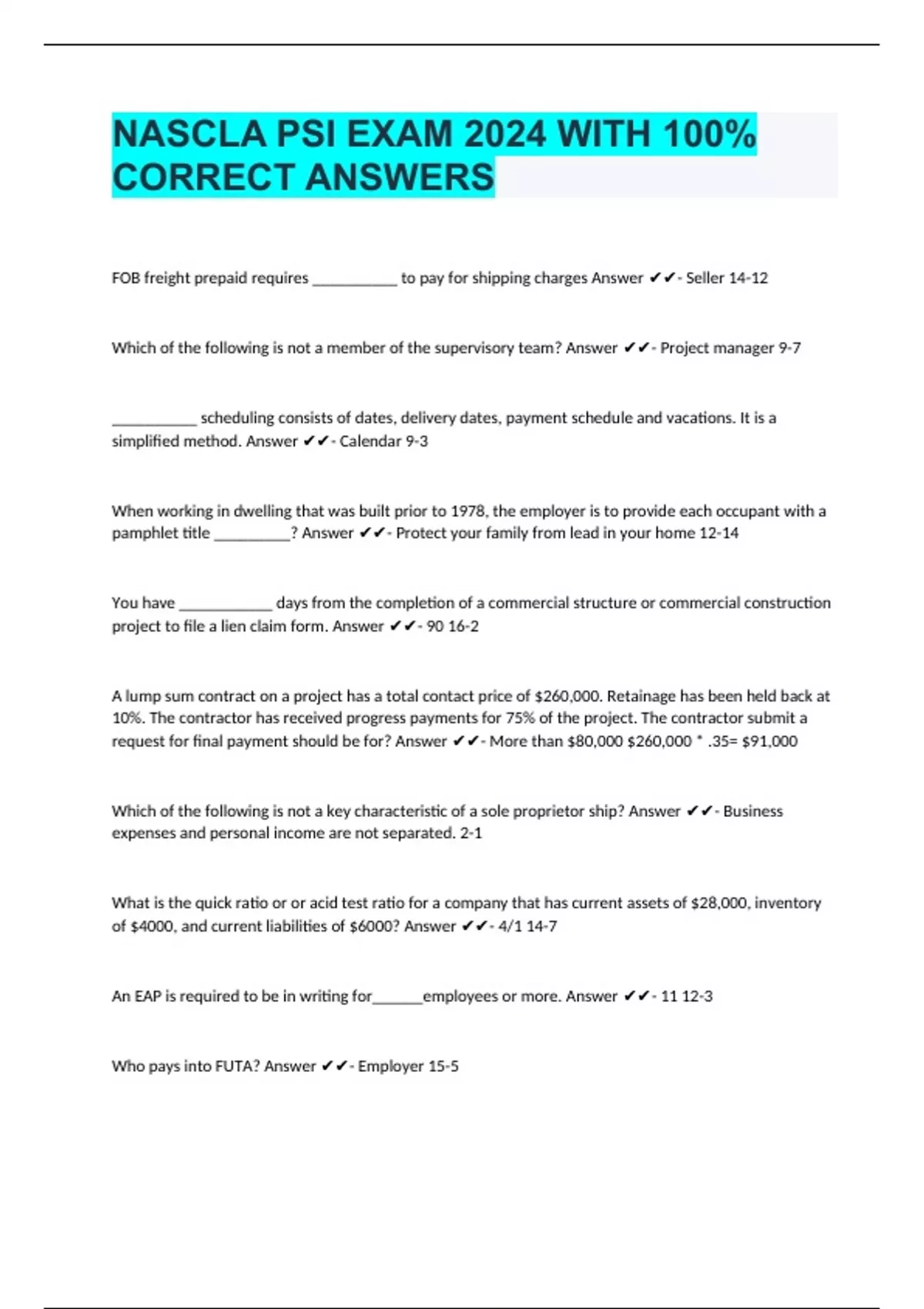 NASCLA PSI EXAM 2024 WITH 100% CORRECT ANSWERS - NASCLA - Stuvia US