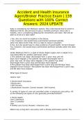 Accident and Health Insurance Agent&sol;Broker Practice Exam &vert; 159 Questions with 100&percnt; Correct Answers  2024 UPDATE 