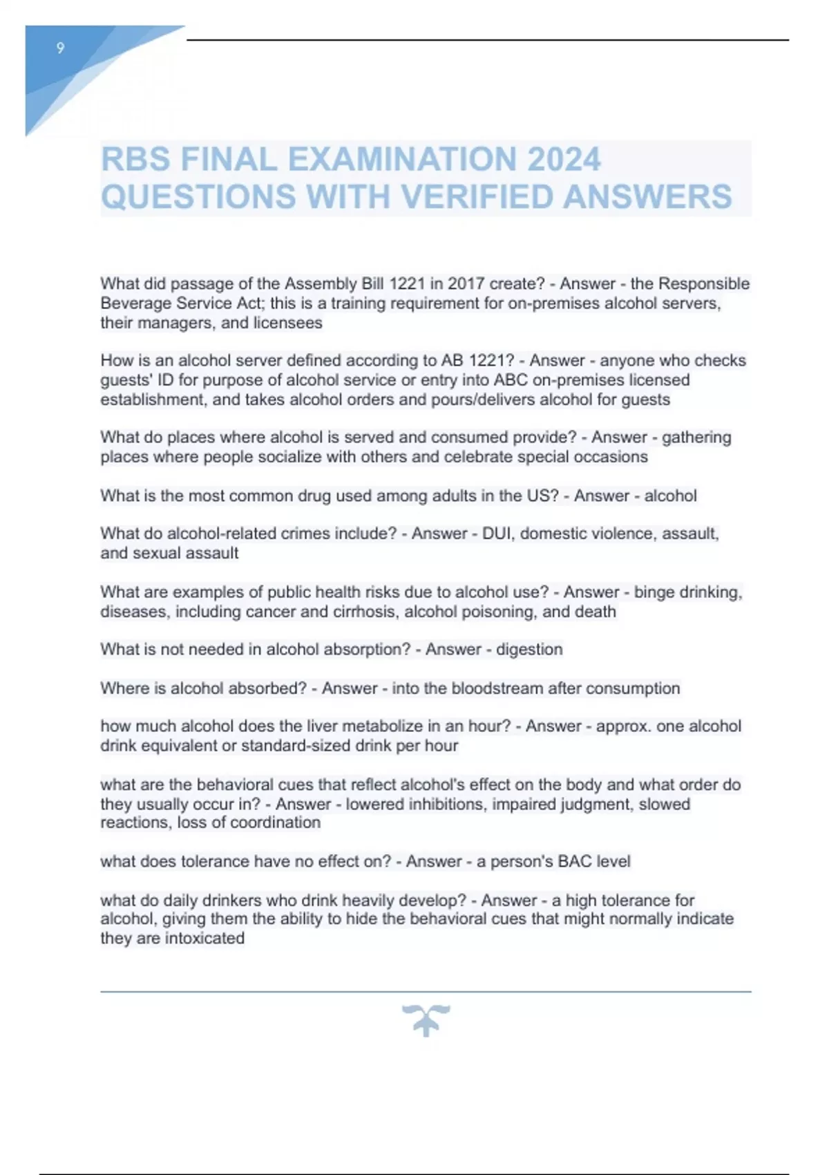 RBS MIDTERM & FINAL EXAM COMPILATION 2024 QUESTIONS & ANSWERS 100