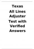 Texas  All Lines Adjuster  Test with Verified Answers Updated 2024